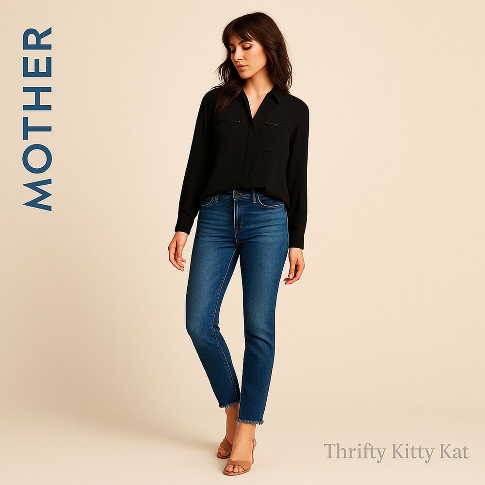 Mother Stunner Ankle Fray Denim Jeans High Rise Button‎ Fly Raw Hem Old Money 24